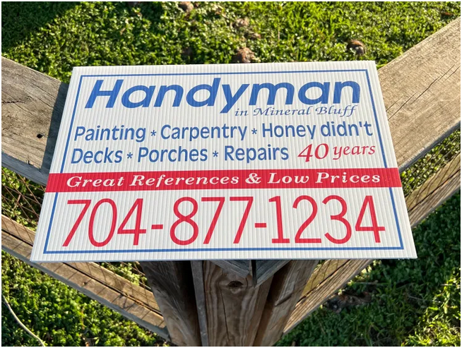 yard sign with mixed fonts