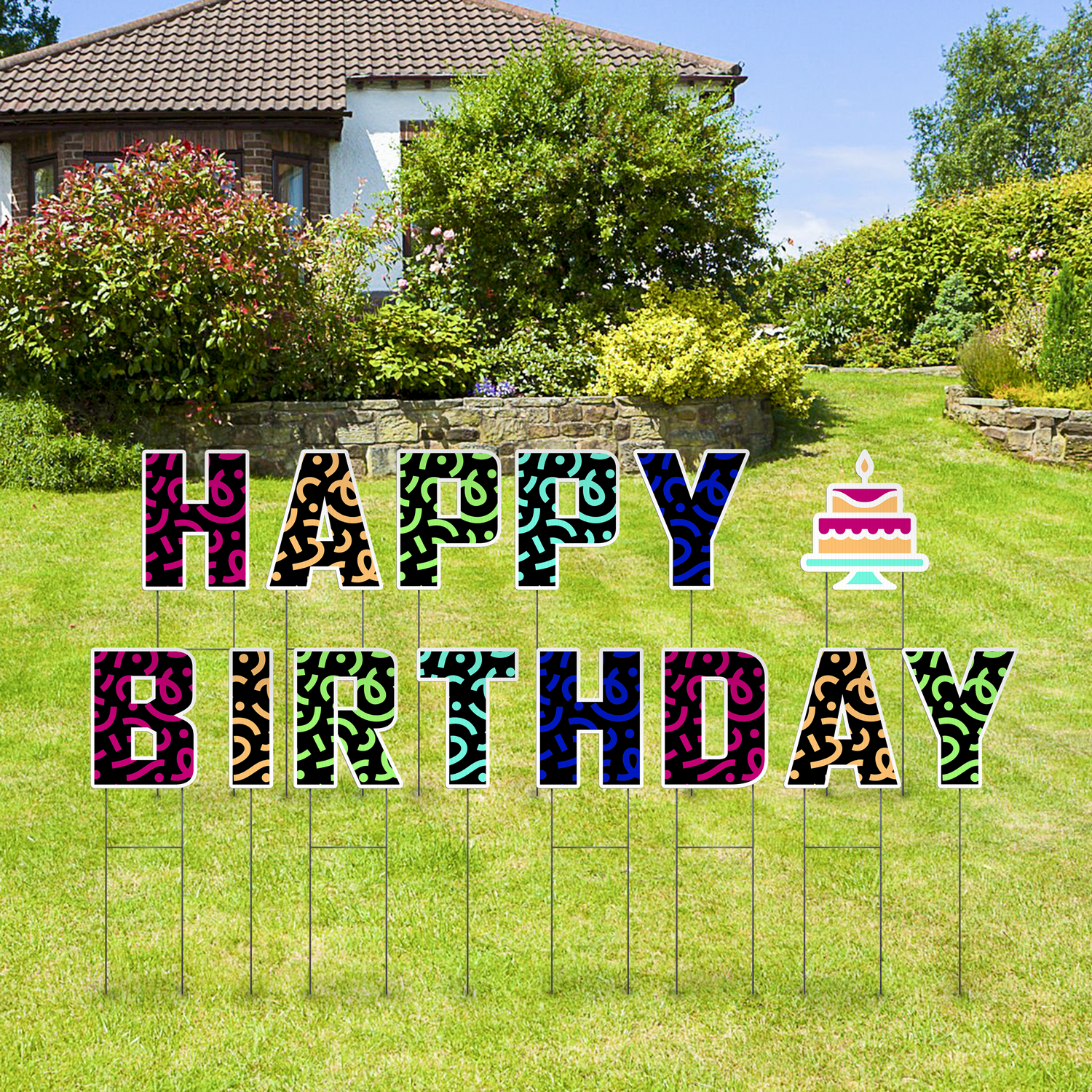 Custom Outdoor Yard Signs Multiple Sizes Pre-Packed Colorful Happy Birthday