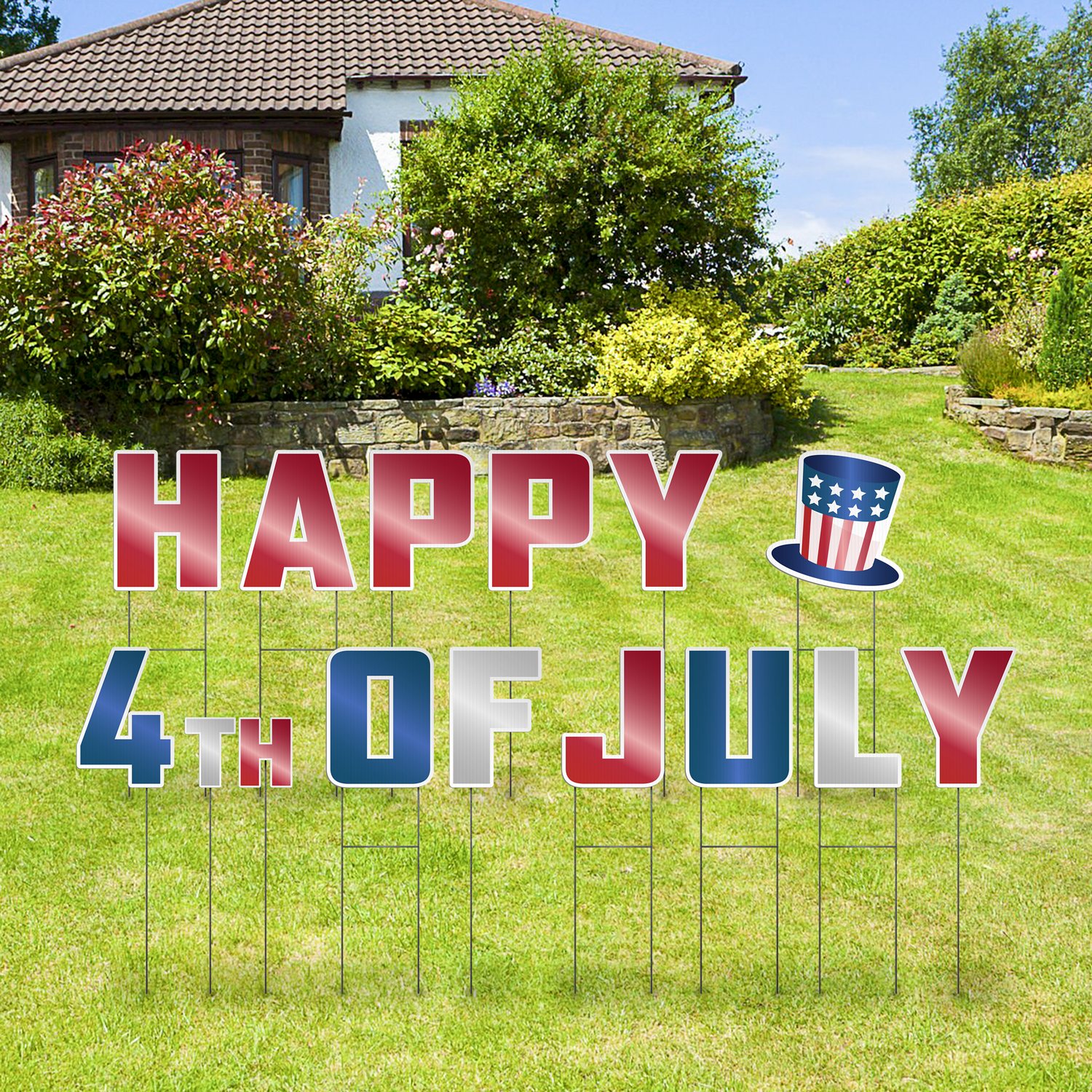 Custom Outdoor Yard Signs Multiple Sizes Pre-Packed Happy 4th Of July