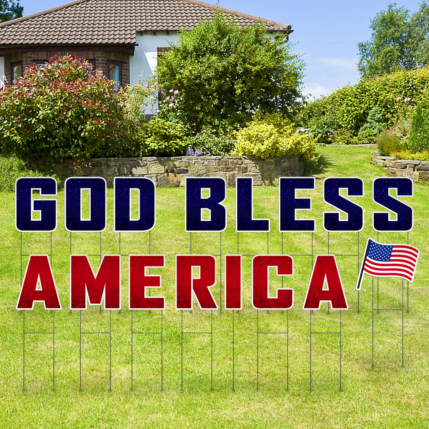 Custom Outdoor Yard Signs Multiple Sizes Pre-Packed God Bless America