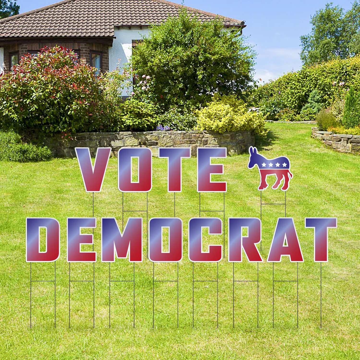 Custom Outdoor Yard Signs Multiple Sizes Pre-Packed Vote Democrat