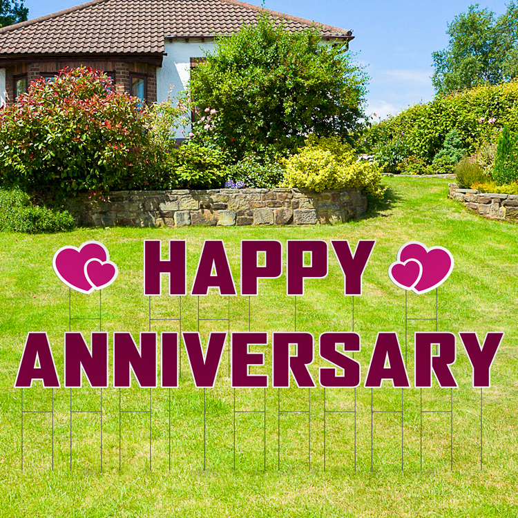 Custom Outdoor Yard Signs Multiple Sizes Pre-Packed Happy Anniversary