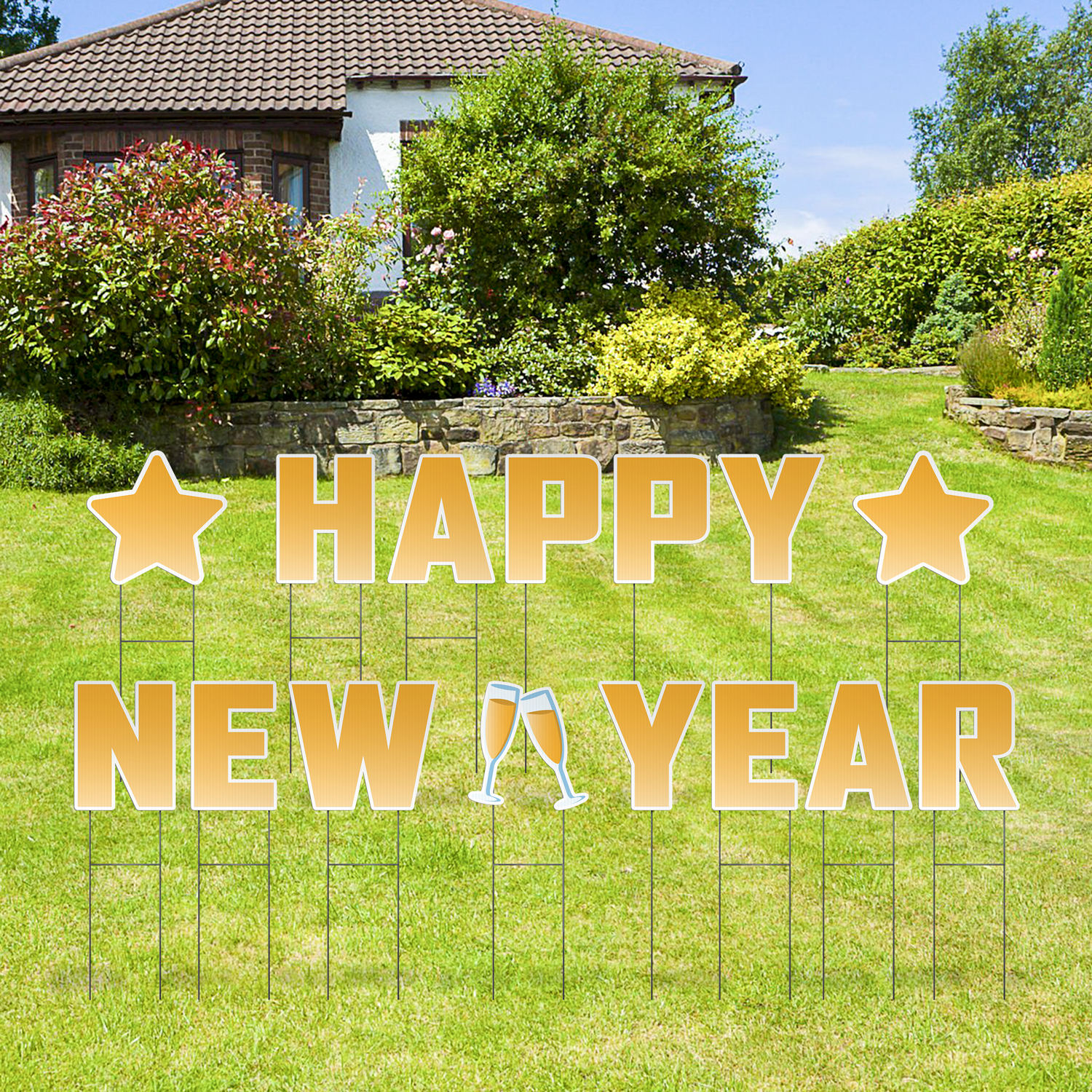 Custom Outdoor Yard Signs Multiple Sizes Pre-Packed Happy New Year
