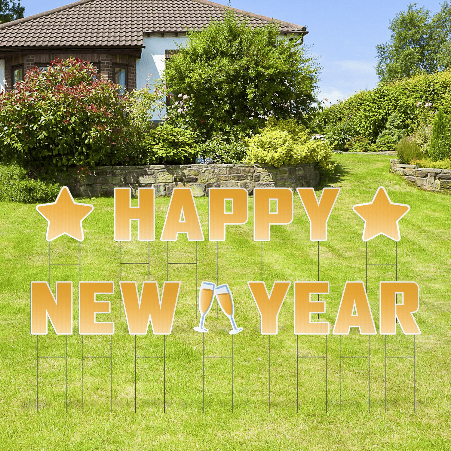 Custom Outdoor Yard Signs Multiple Sizes Pre-Packed Happy New Year