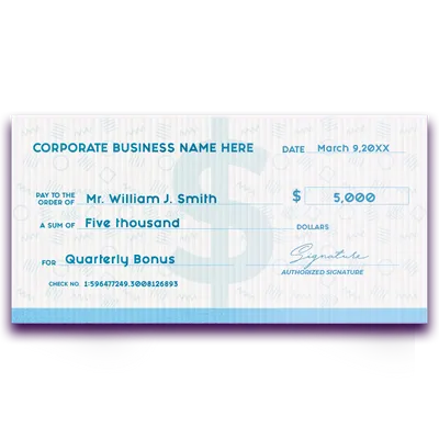 Custom Giant Check Multiple Sizes Quarterly Bonus