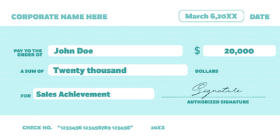 Custom Giant Check Multiple Sizes Sales Achievement
