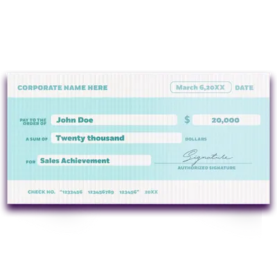 Custom Giant Check Multiple Sizes Sales Achievement