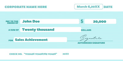 Custom Giant Check Multiple Sizes Sales Achievement