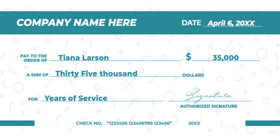 Custom Giant Check Multiple Sizes Years of Service