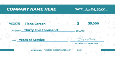 Custom Giant Check Multiple Sizes Years of Service