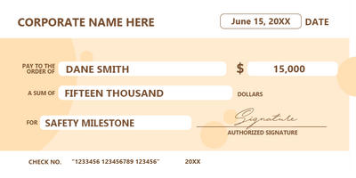 Custom Giant Check Multiple Sizes Safety Milestone