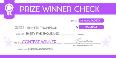 Custom Giant Check Multiple Sizes Contest Winner