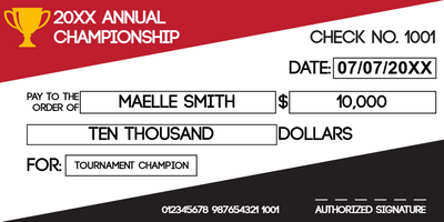 Custom Giant Check Multiple Sizes Tournament Champion