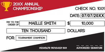 Custom Giant Check Multiple Sizes Tournament Champion