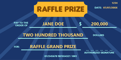 Custom Giant Check Multiple Sizes Raffle Winner