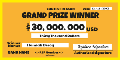 Custom Giant Check Multiple Sizes Grand Prize Winner