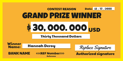 Custom Giant Check Multiple Sizes Grand Prize Winner