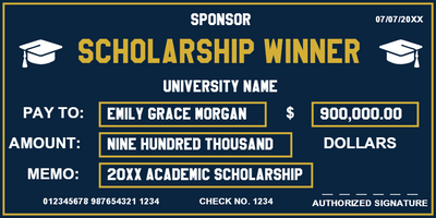 Custom Giant Check Multiple Sizes Scholarship Winner
