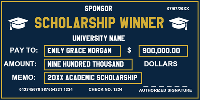 Custom Giant Check Multiple Sizes Scholarship Winner