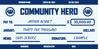 Custom Giant Check Multiple Sizes Community Award Winner