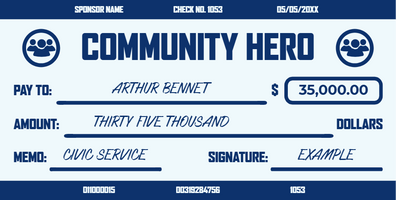 Custom Giant Check Multiple Sizes Community Award Winner