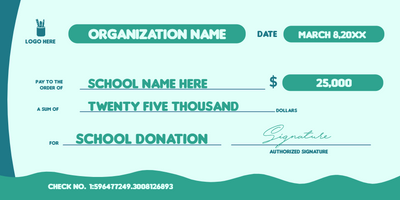 Custom Giant Check Multiple Sizes School Donation