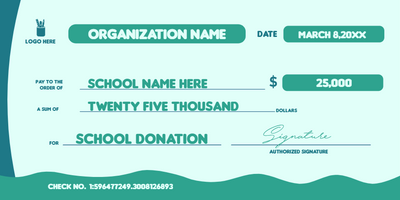 Custom Giant Check Multiple Sizes School Donation
