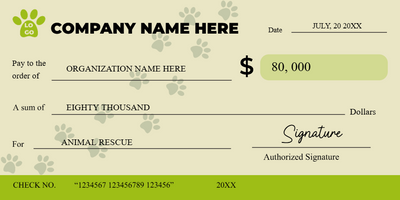 Custom Giant Check Multiple Sizes Animal Rescue Donation