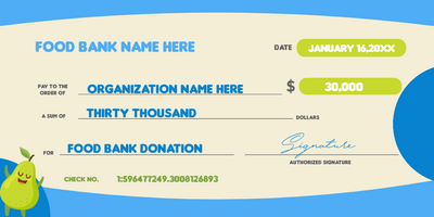 Custom Giant Check Multiple Sizes Food Bank Donation