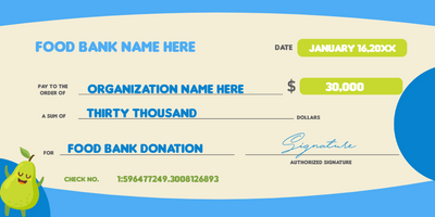 Custom Giant Check Multiple Sizes Food Bank Donation