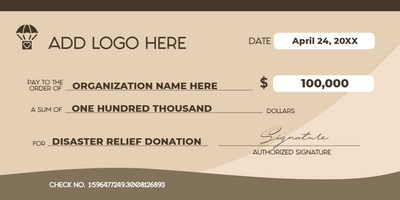 Custom Giant Check Multiple Sizes Disaster Relief Donation