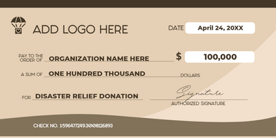 Custom Giant Check Multiple Sizes Disaster Relief Donation