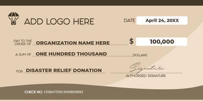 Custom Giant Check Multiple Sizes Disaster Relief Donation