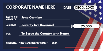 Custom Giant Check Multiple Sizes Veterans Donation