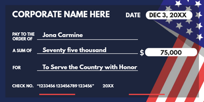 Custom Giant Check Multiple Sizes Veterans Donation
