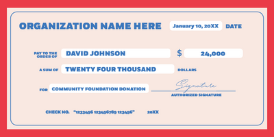 Custom Giant Check Multiple Sizes Community Foundation Donation
