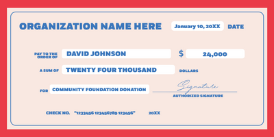 Custom Giant Check Multiple Sizes Community Foundation Donation