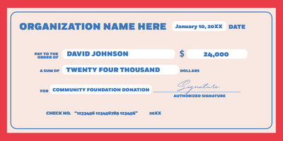 Custom Giant Check Multiple Sizes Community Foundation Donation