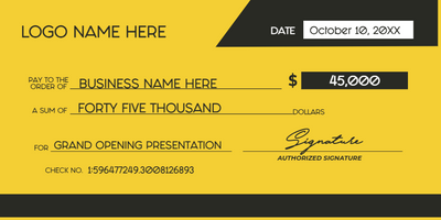 Custom Giant Check Multiple Sizes Grand Opening