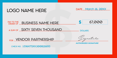 Custom Giant Check Multiple Sizes Vendor Partnership