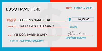 Custom Giant Check Multiple Sizes Vendor Partnership