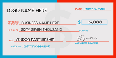 Custom Giant Check Multiple Sizes Vendor Partnership