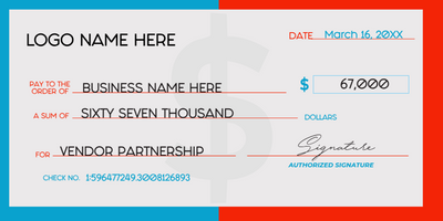 Custom Giant Check Multiple Sizes Vendor Partnership