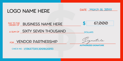 Custom Giant Check Multiple Sizes Vendor Partnership