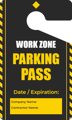 Custom Parking  Passes Multiple Sizes  Work Zone