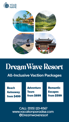 Custom Rack Cards Multiple Sizes Dream Wave Resort