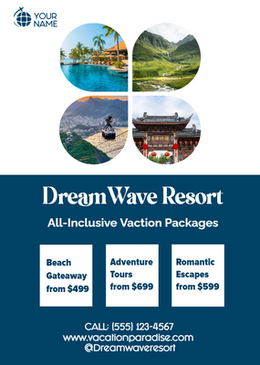 Custom Rack Cards Multiple Sizes Dream Wave Resort